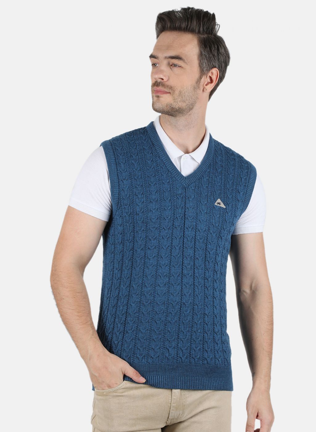 Men Blue Self Design Sweater