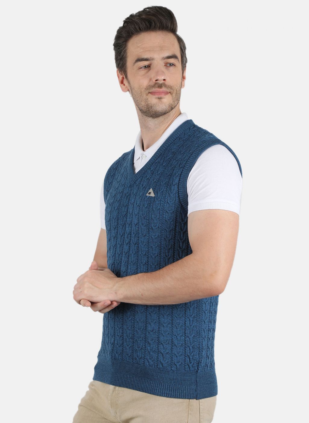 Men Blue Self Design Sweater