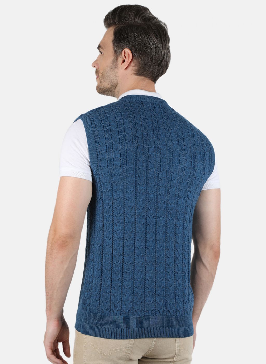 Men Blue Self Design Sweater