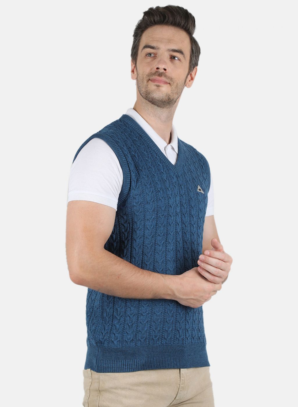 Men Blue Self Design Sweater