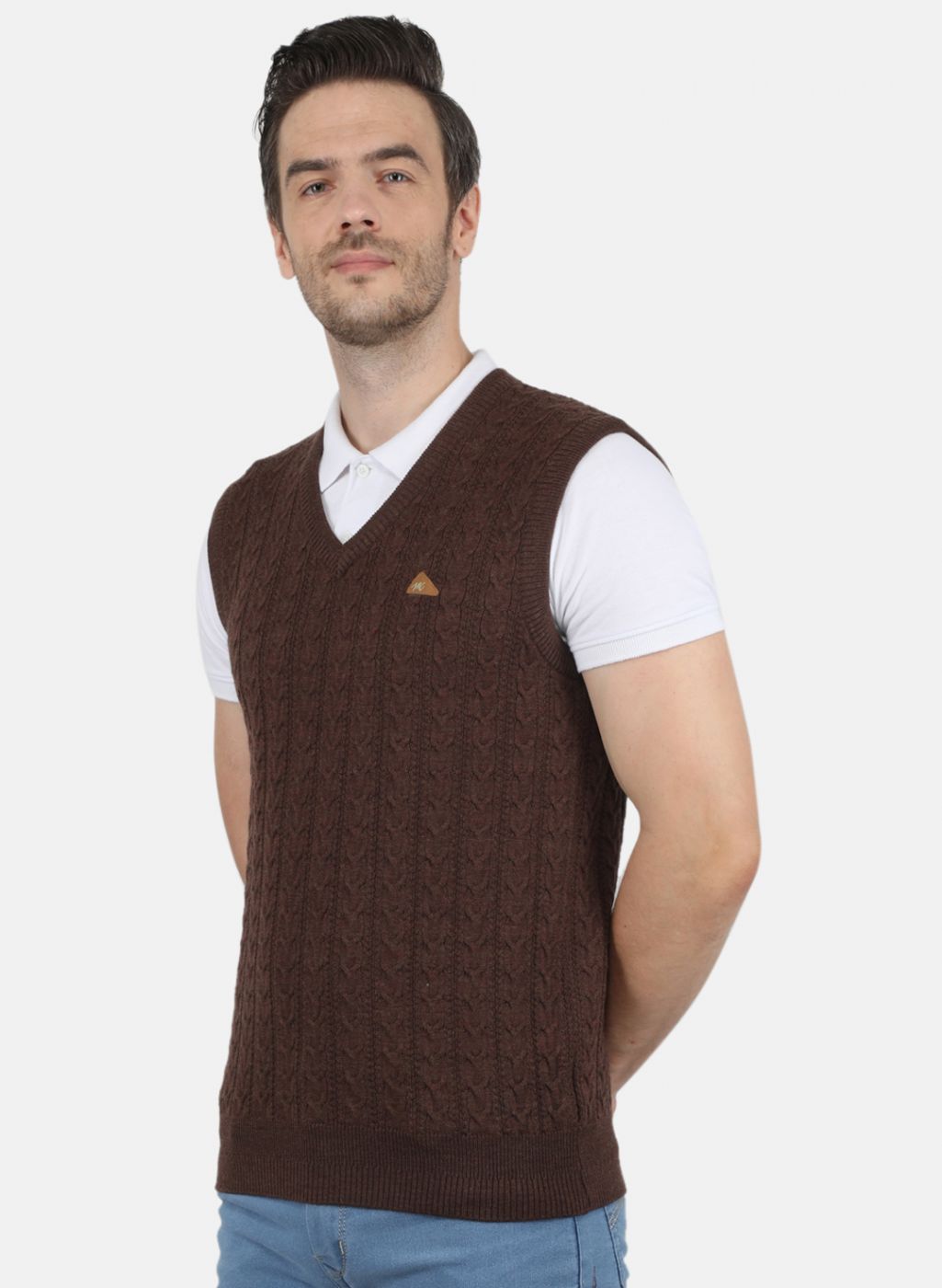 Men Brown Self Design Sweater