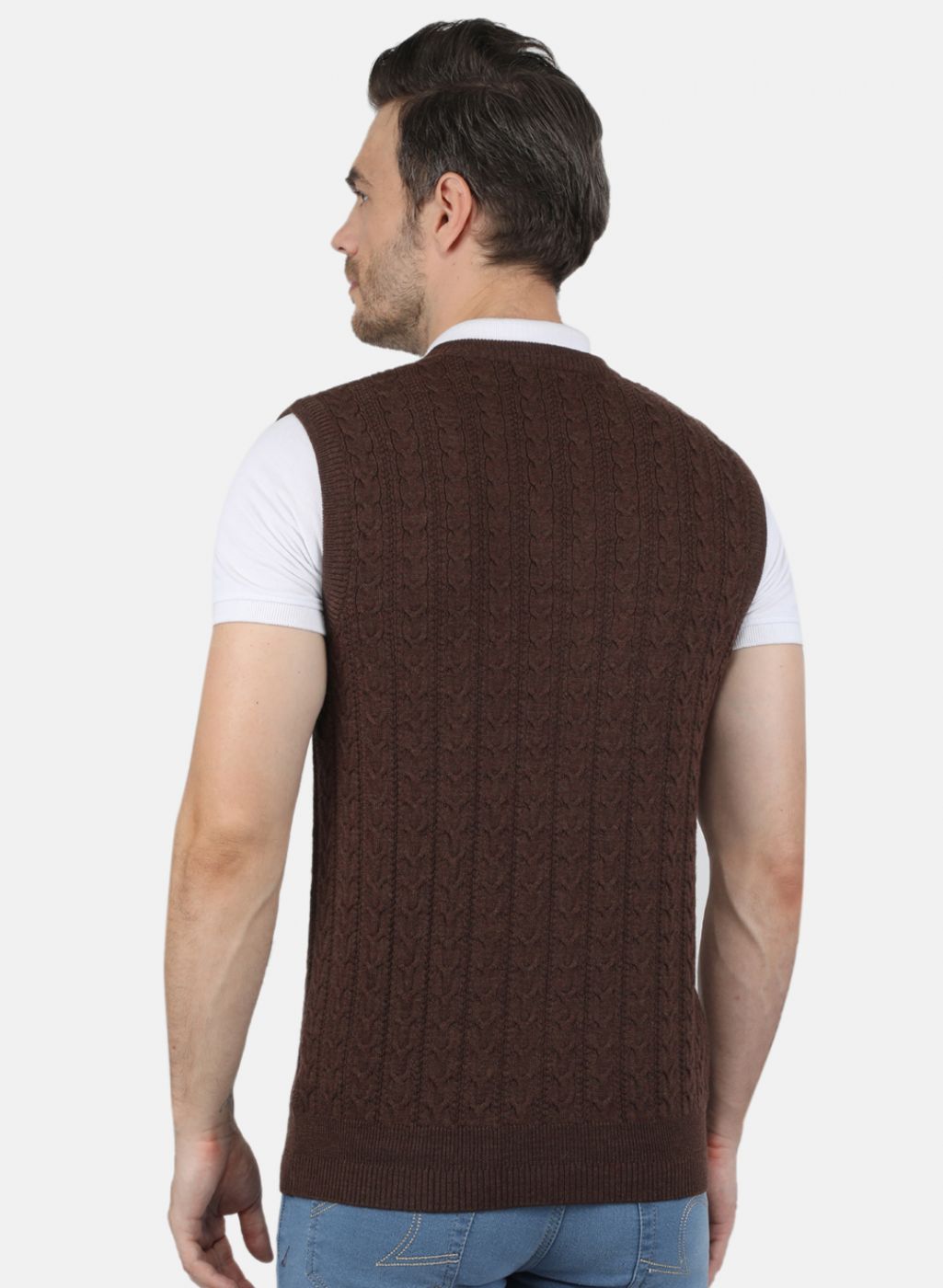 Men Brown Self Design Sweater