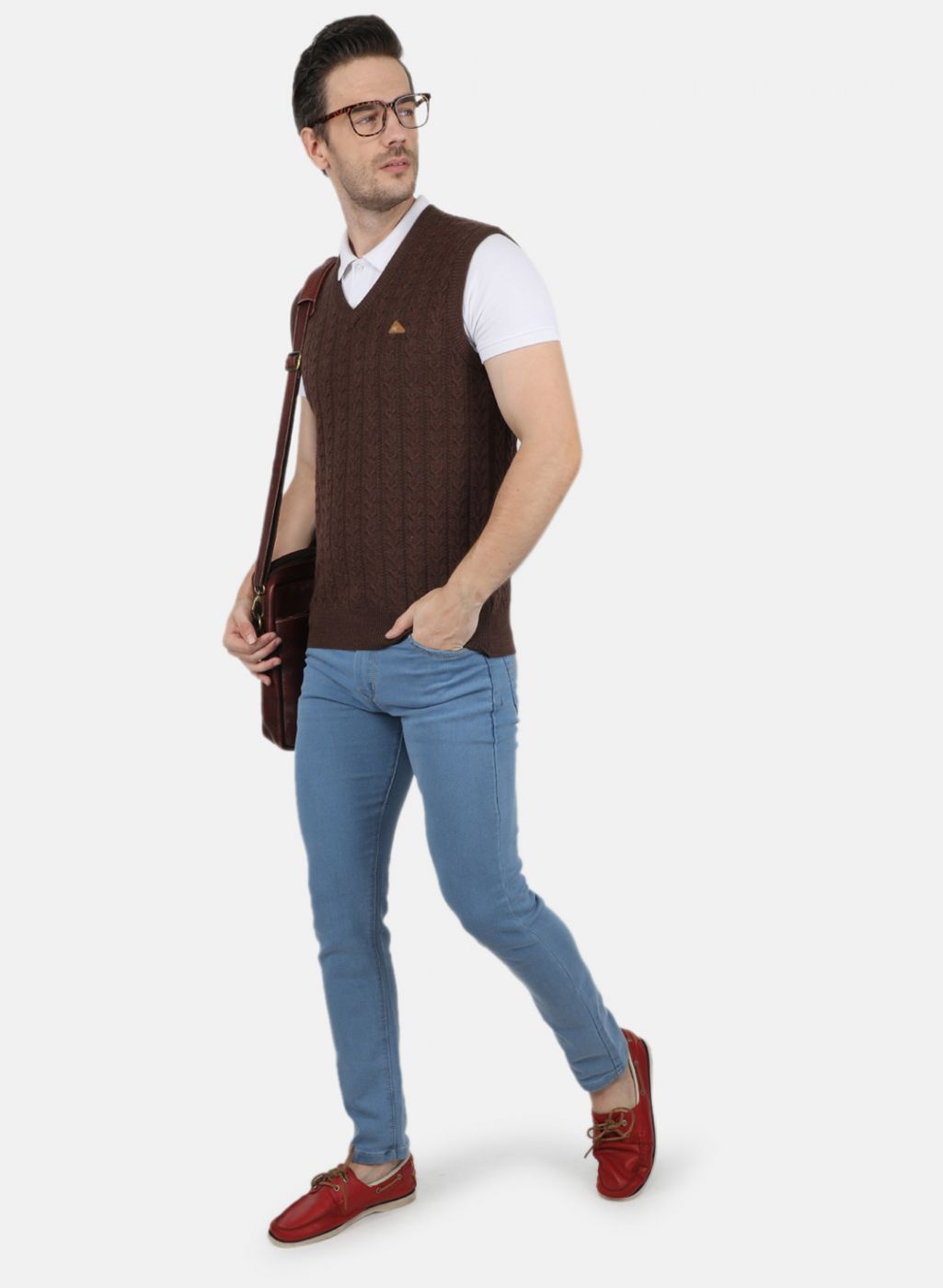 Men Brown Self Design Sweater