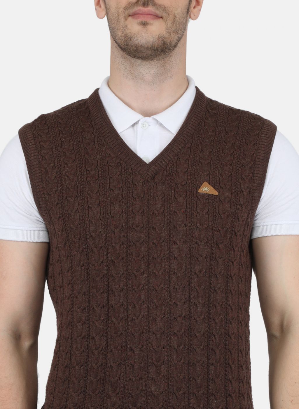 Men Brown Self Design Sweater