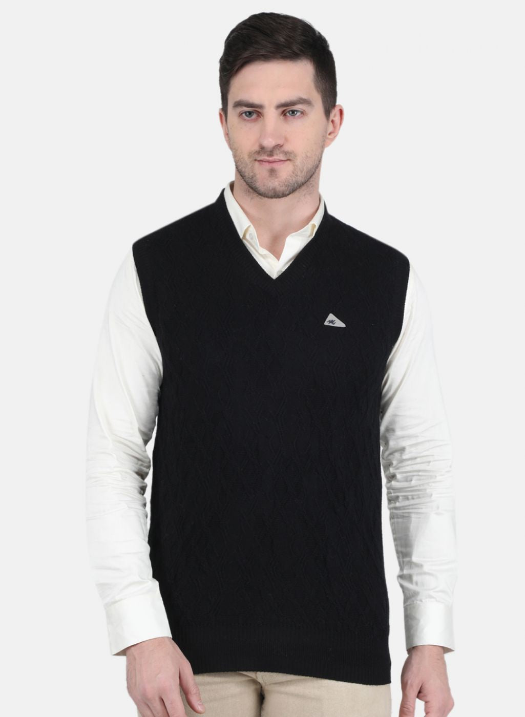 Men Black Self Design Sweater