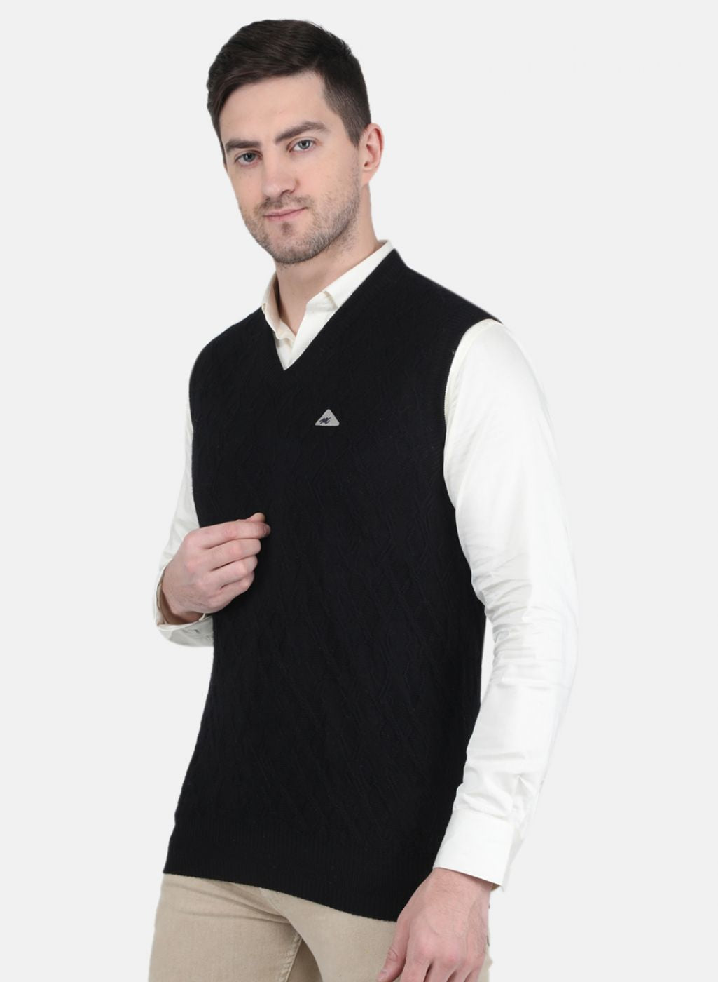 Men Black Self Design Sweater