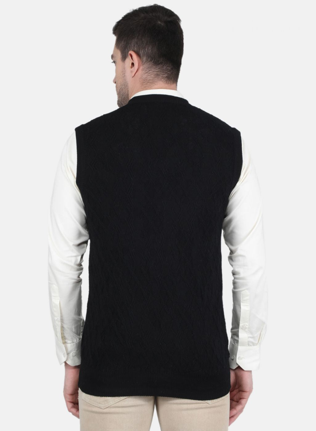 Men Black Self Design Sweater