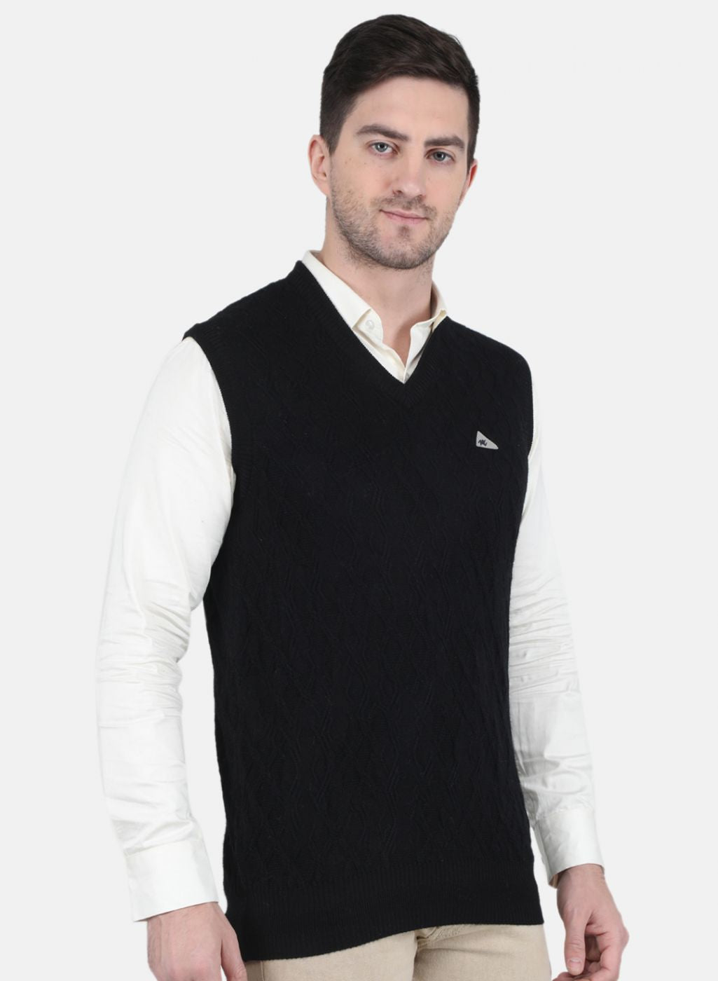 Men Black Self Design Sweater