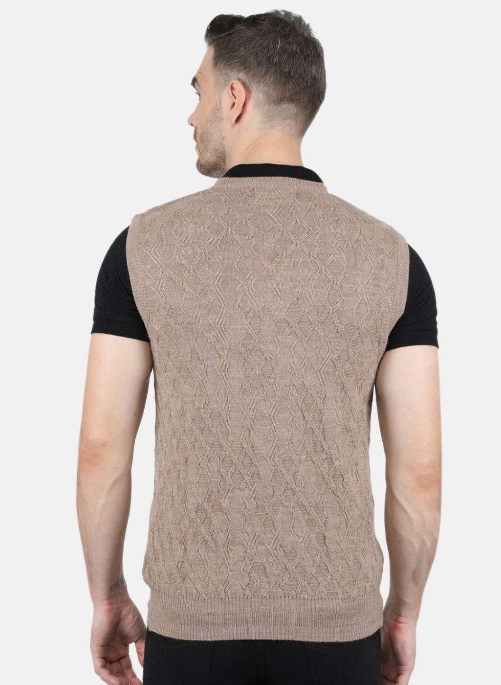 Men Beige Self Design Sweater