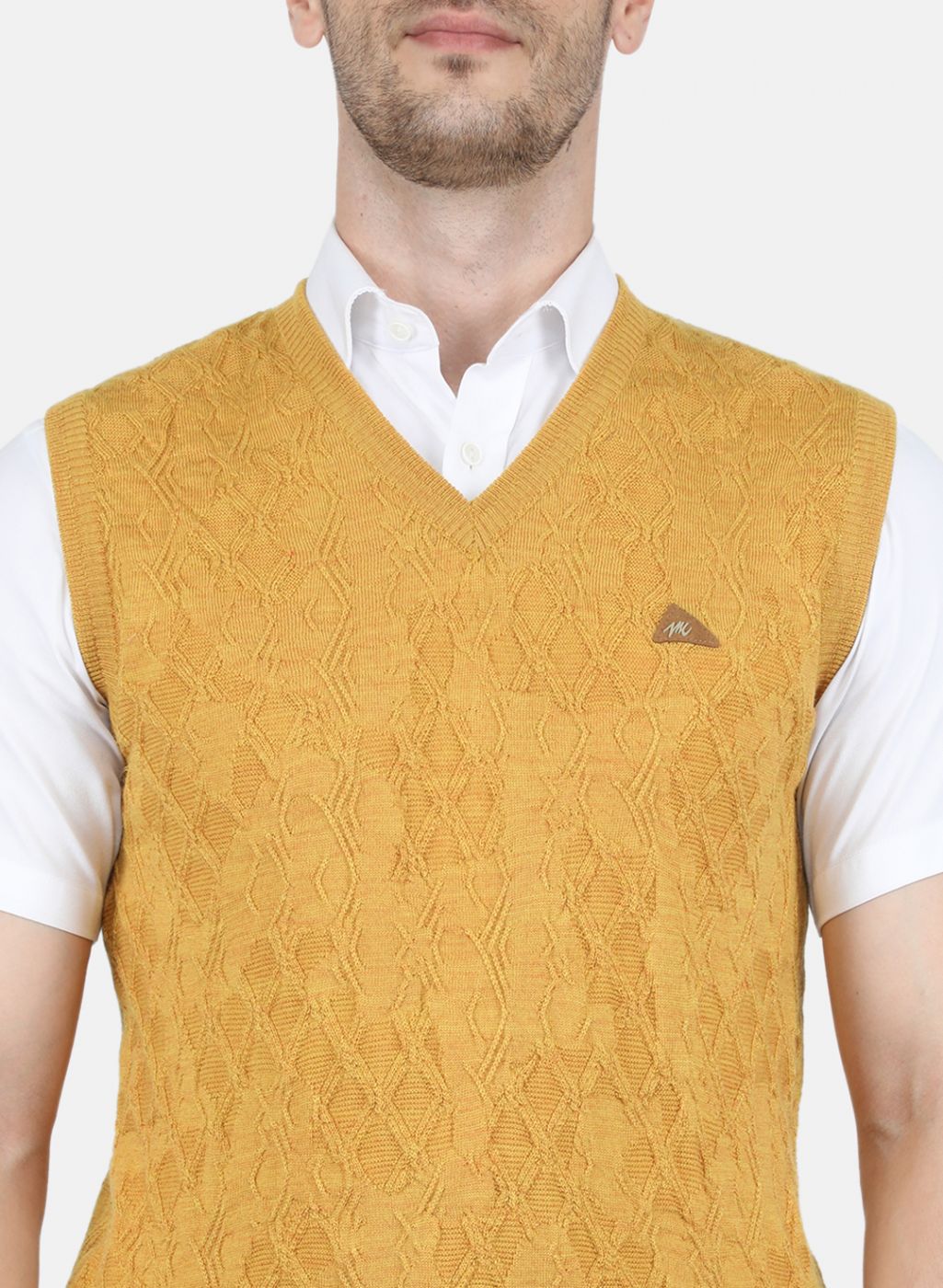 Men Yellow Self Design Sweater