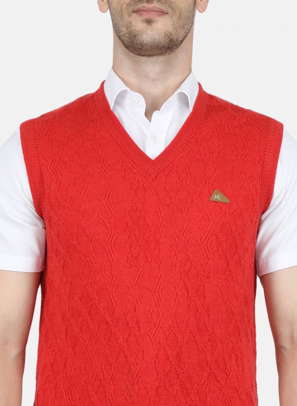 Men Red Self Design Sweater