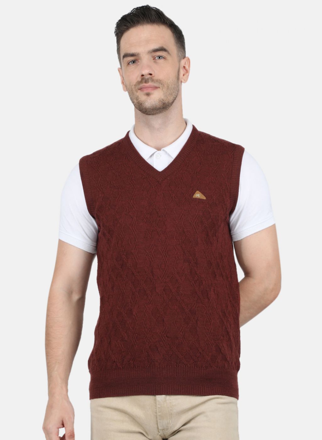 Men Brown Self Design Sweater