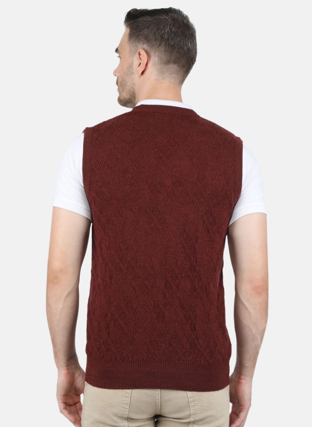 Men Brown Self Design Sweater