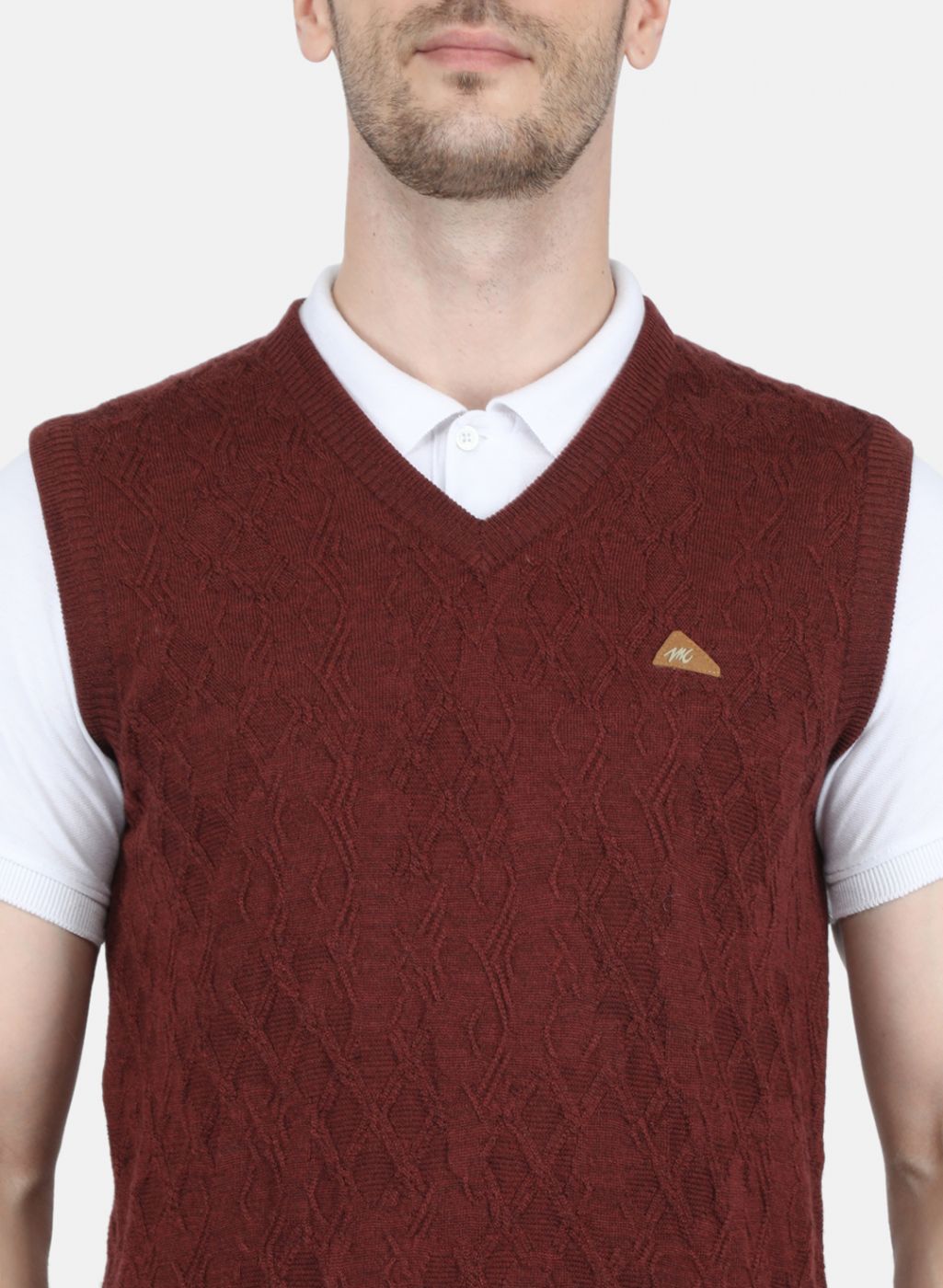 Men Brown Self Design Sweater