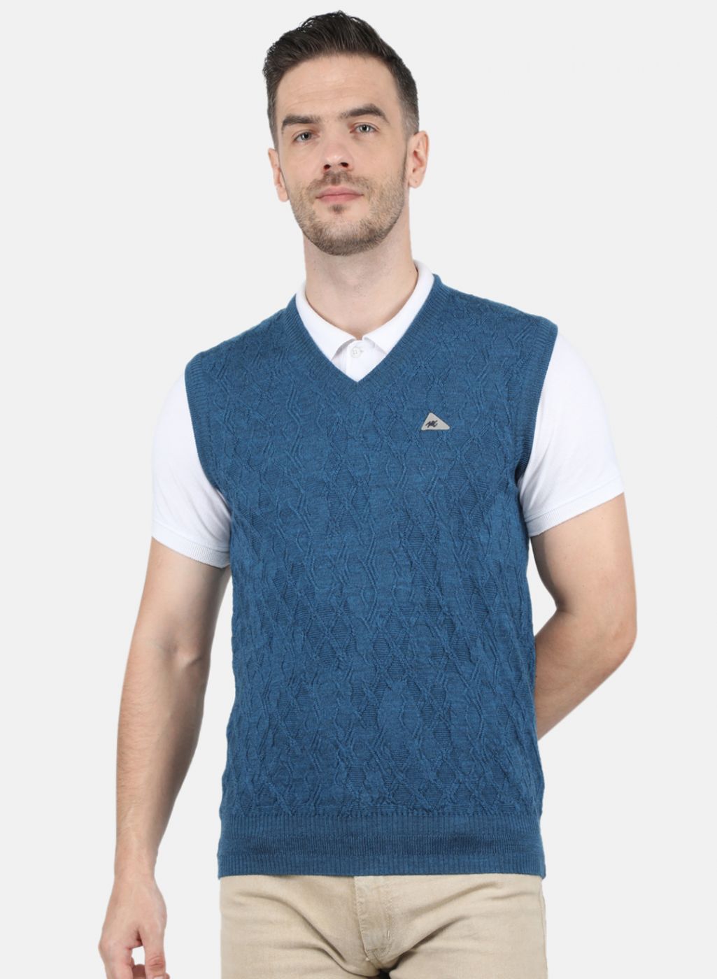 Men Blue Self Design Sweater