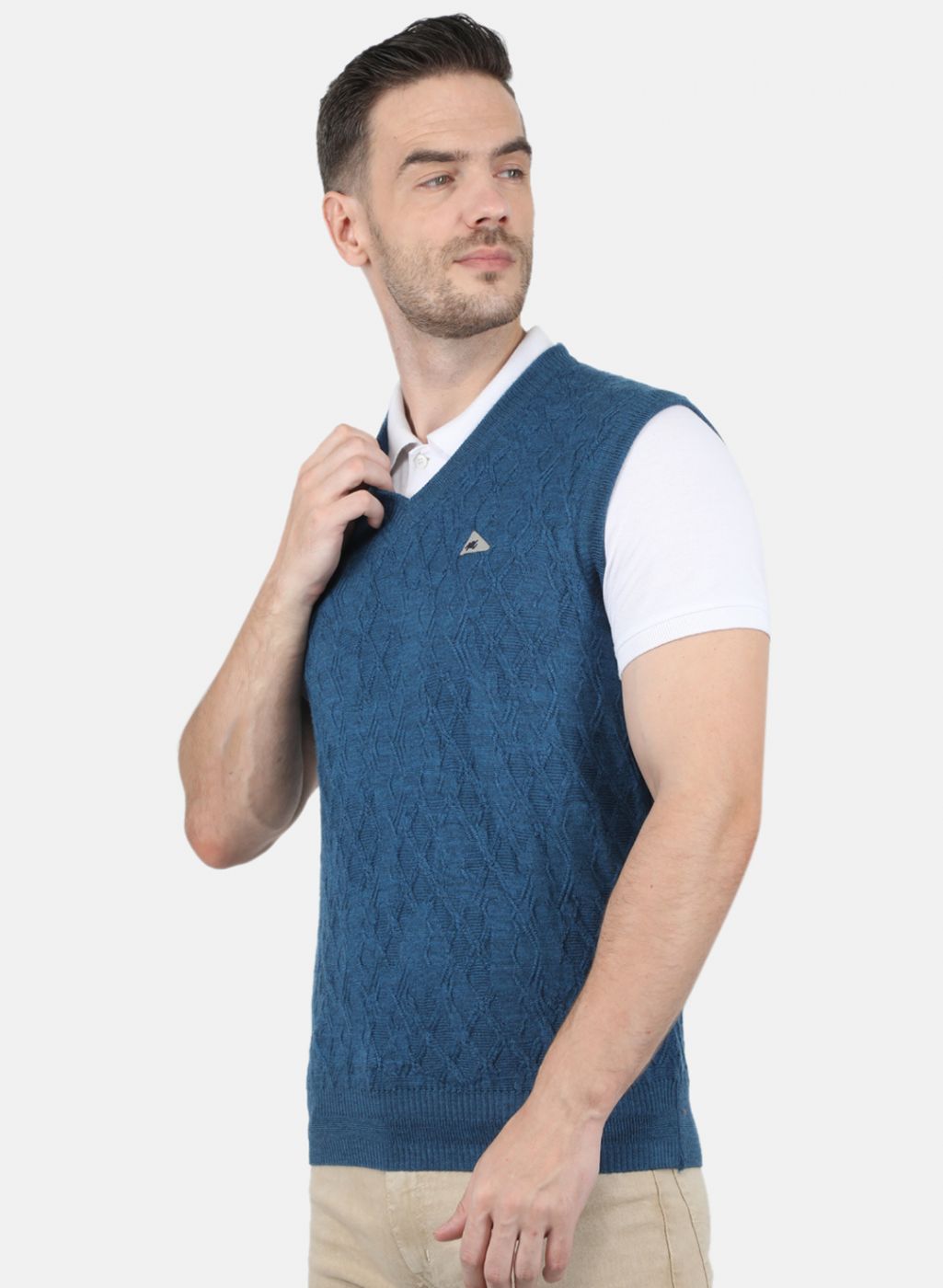 Men Blue Self Design Sweater