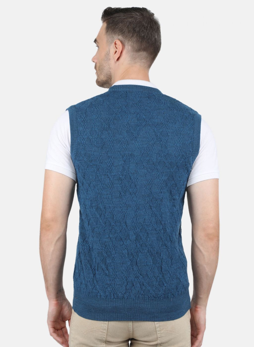 Men Blue Self Design Sweater