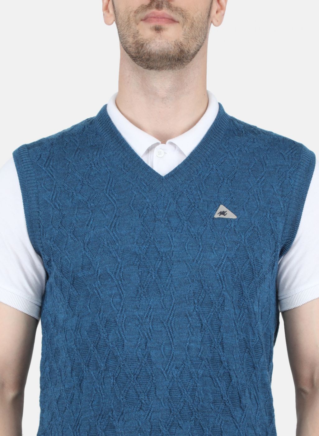 Men Blue Self Design Sweater