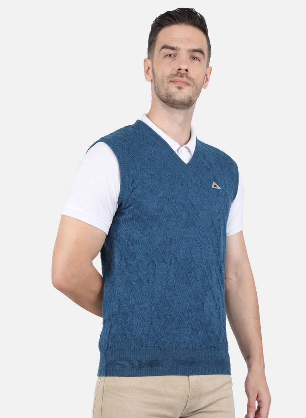 Men Blue Self Design Sweater