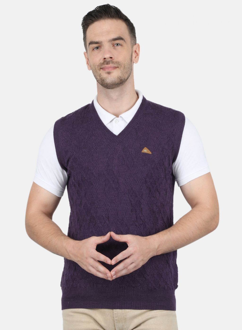 Men Purple Self Design Sweater