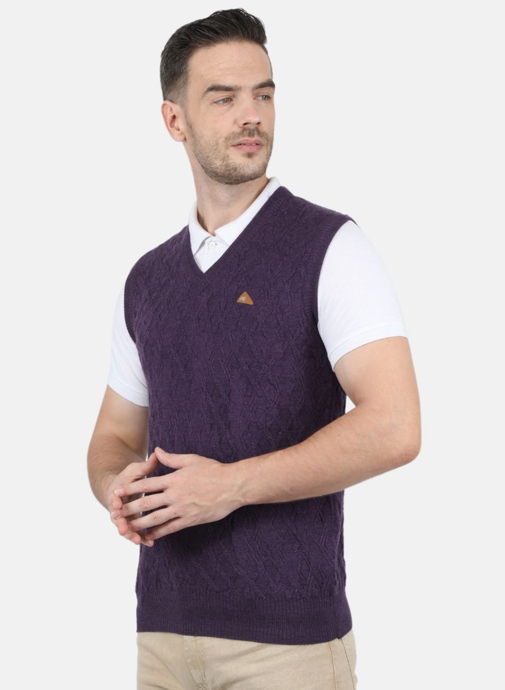 Men Purple Self Design Sweater