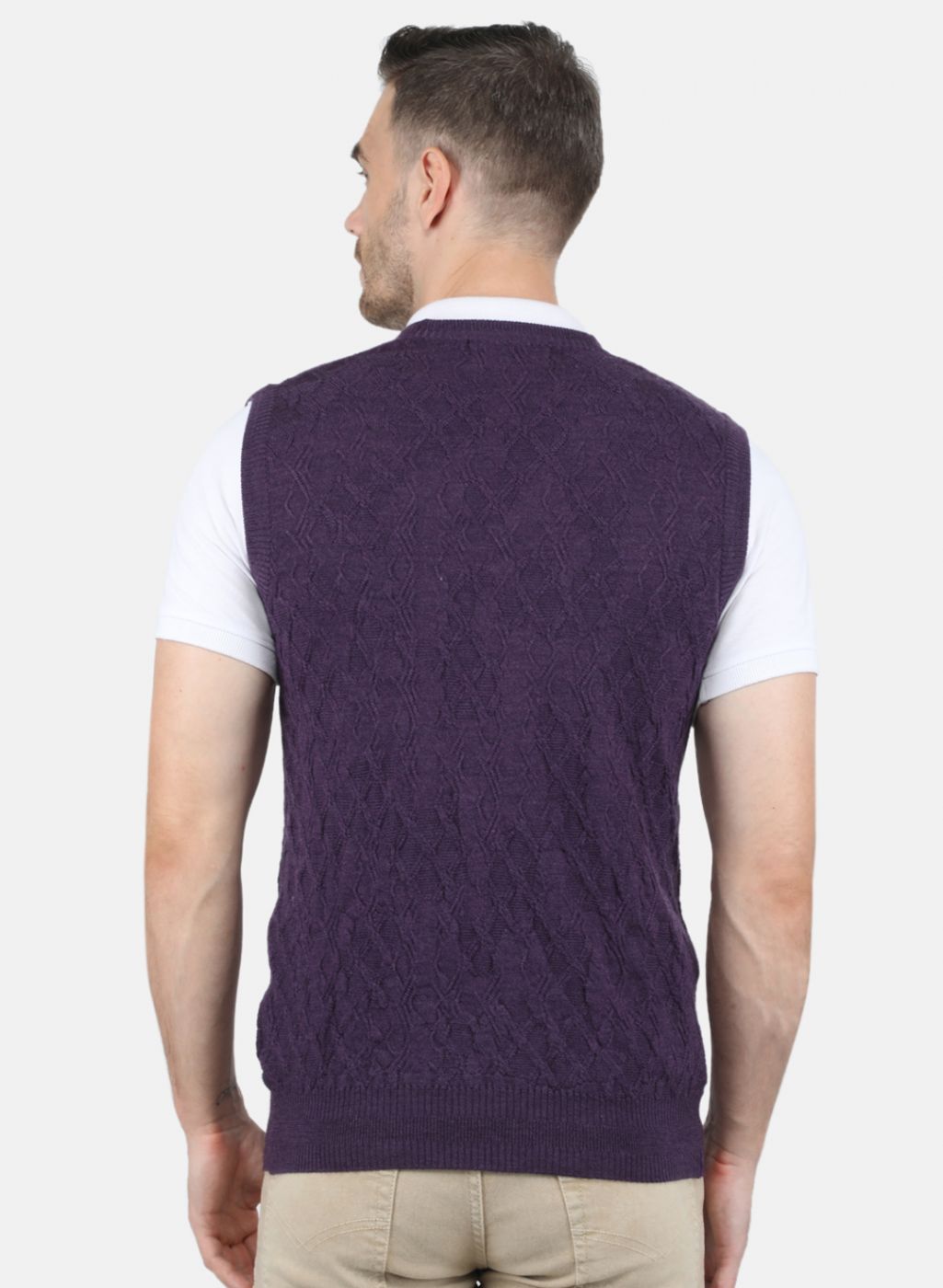 Men Purple Self Design Sweater