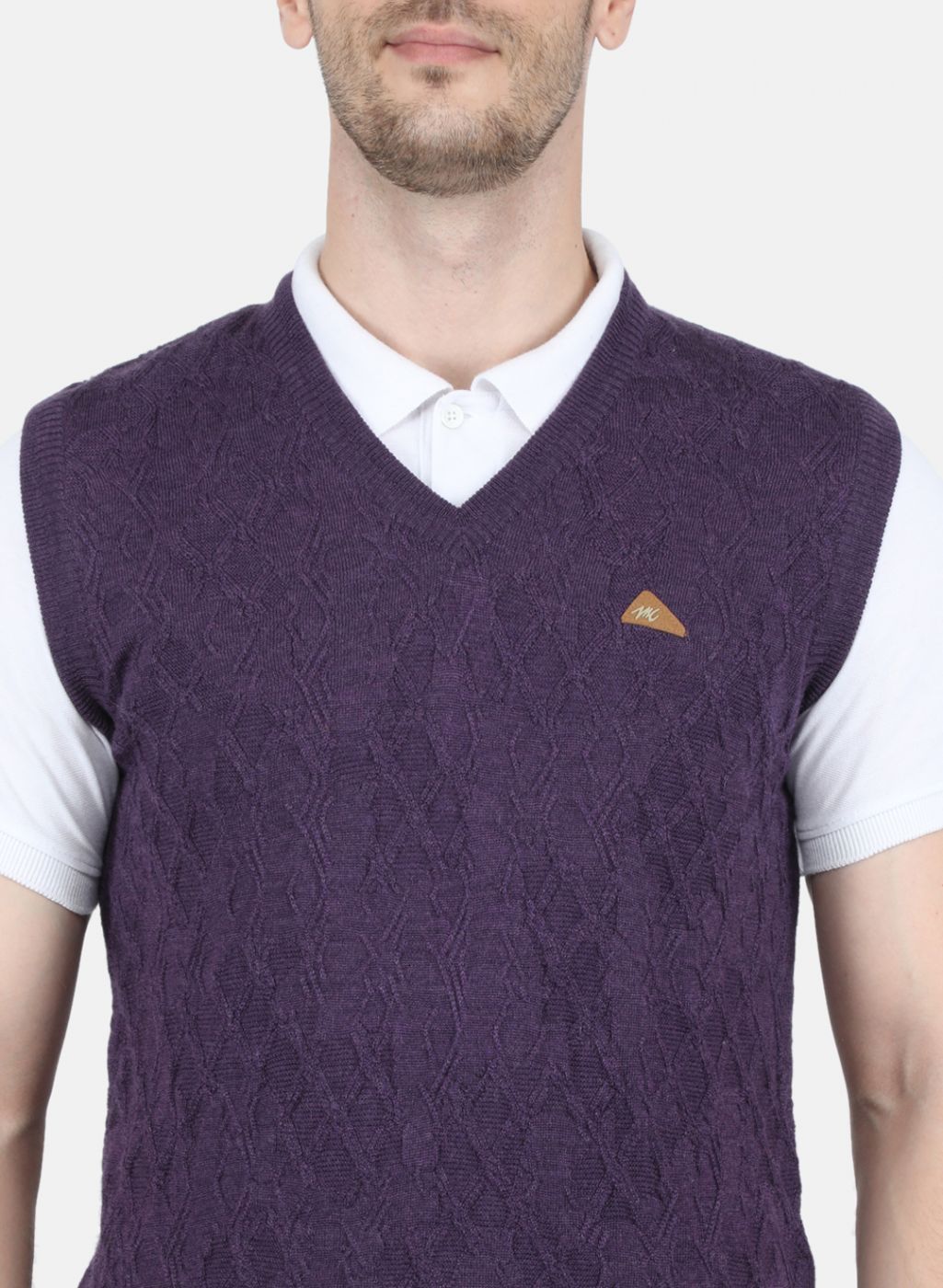 Men Purple Self Design Sweater