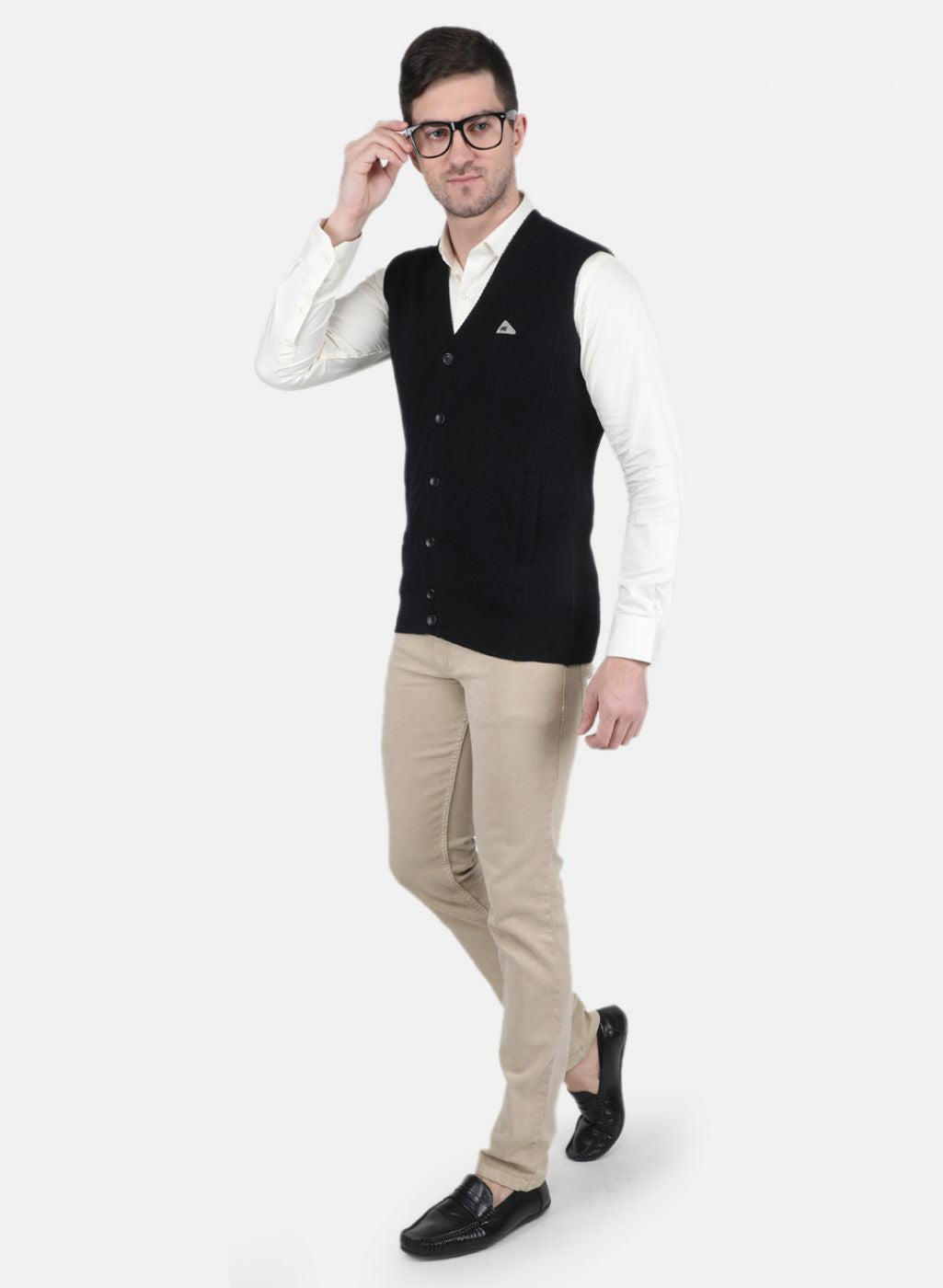 Men Black Self Design Cardigan