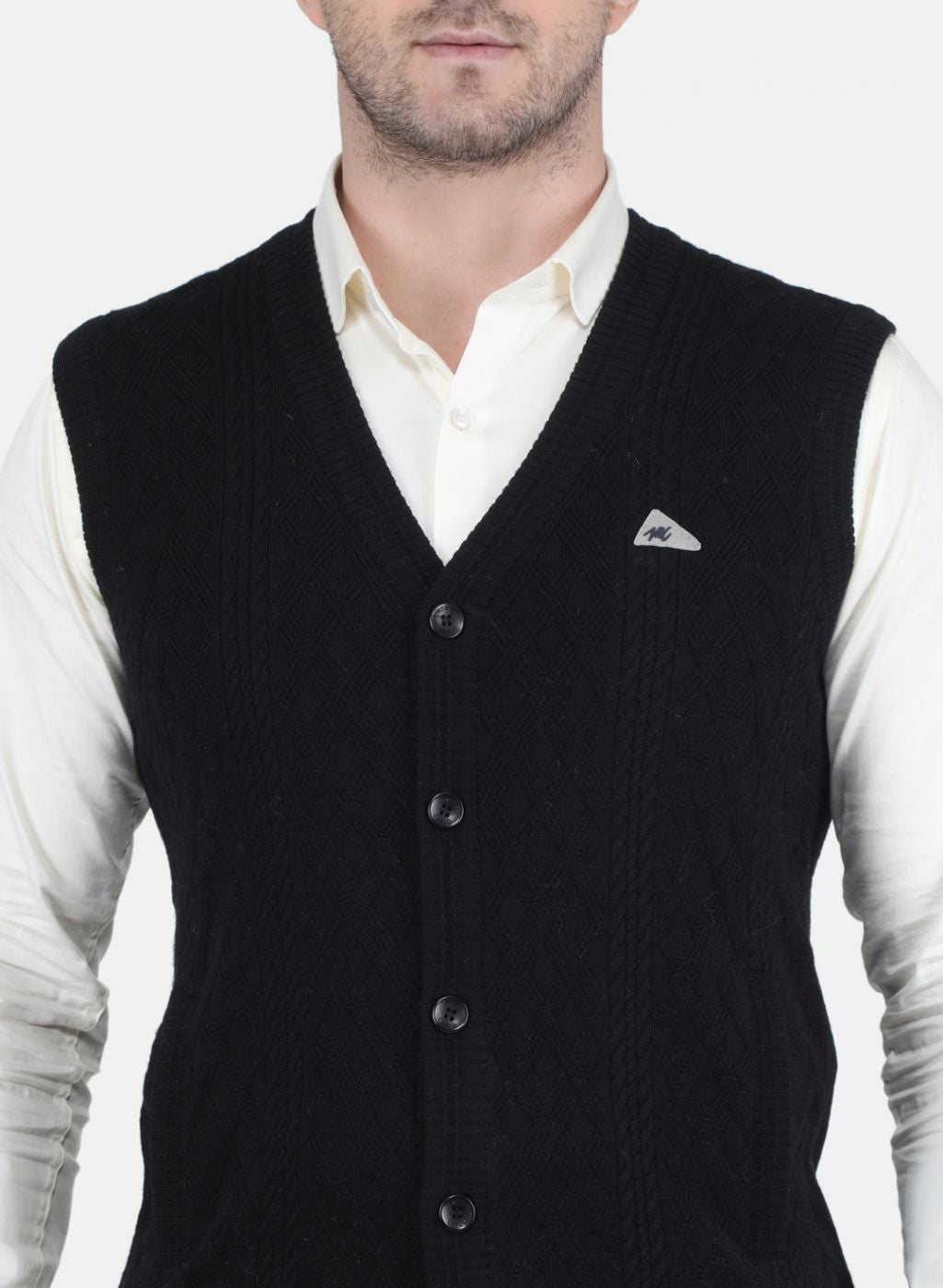 Men Black Self Design Cardigan