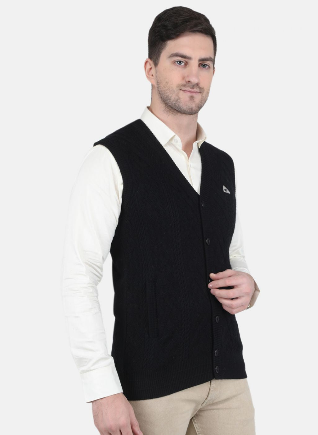 Men Black Self Design Cardigan