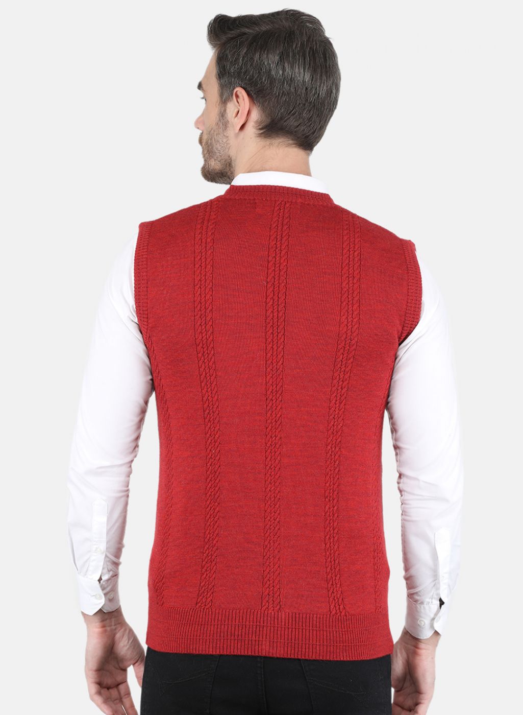 Men Red Self design Cardigan