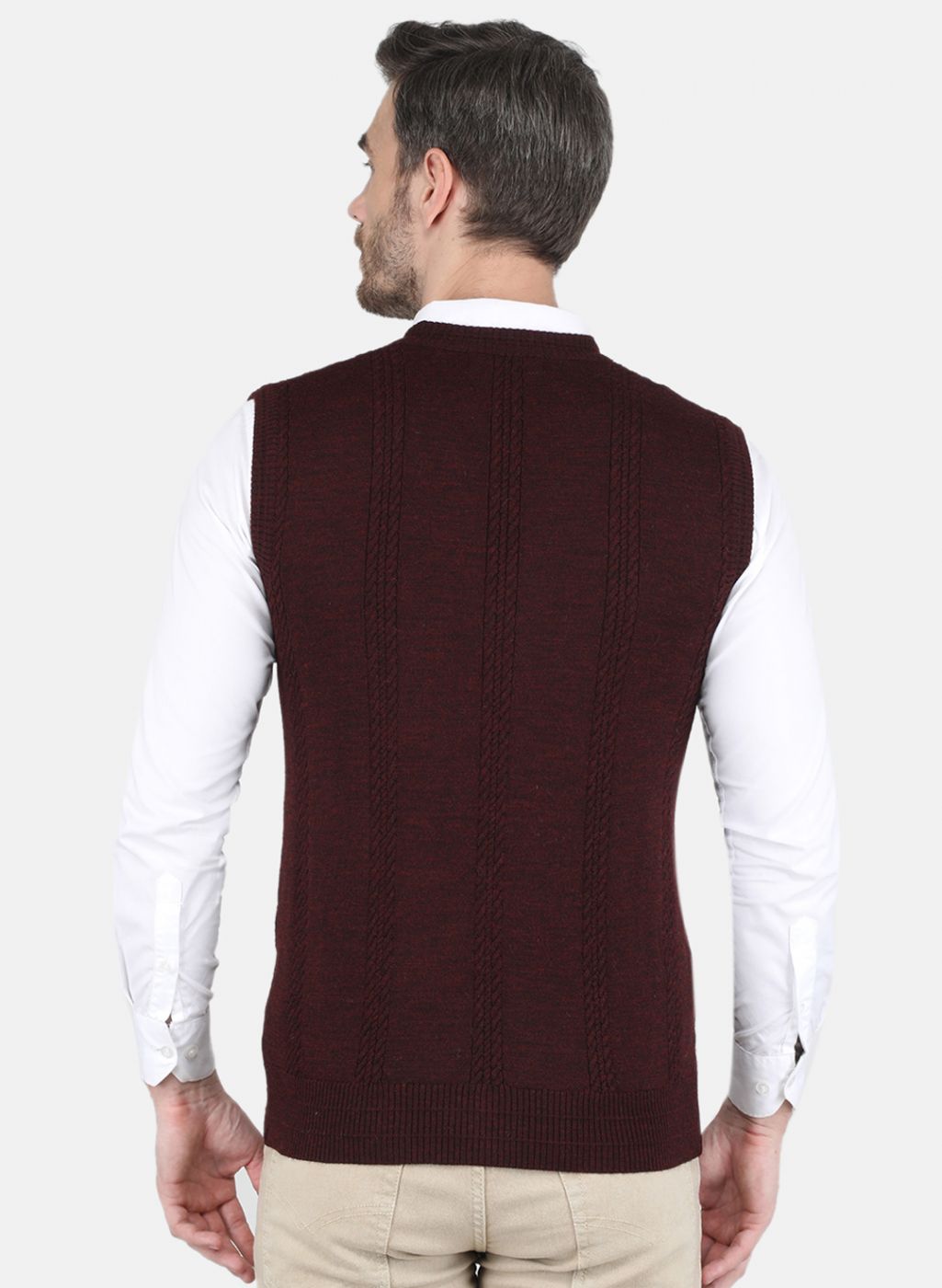 Men Maroon Self design Cardigan