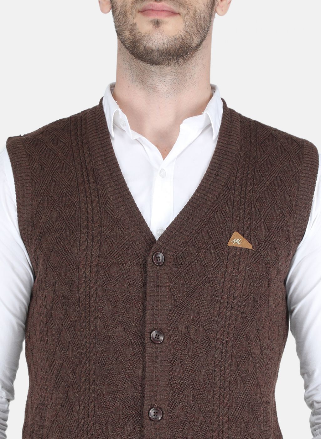 Men Brown Self design Cardigan