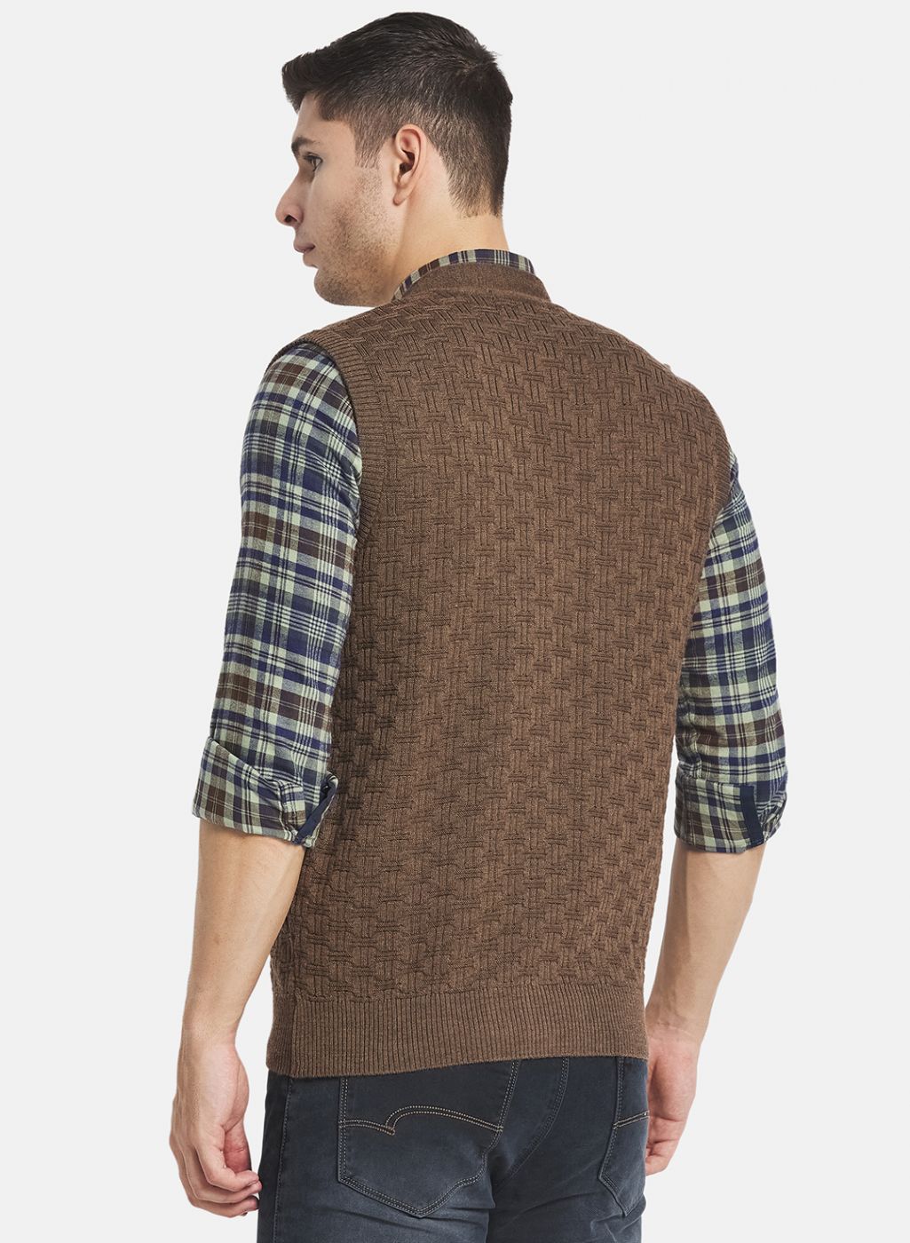 Men Brown Self Design Cardigan