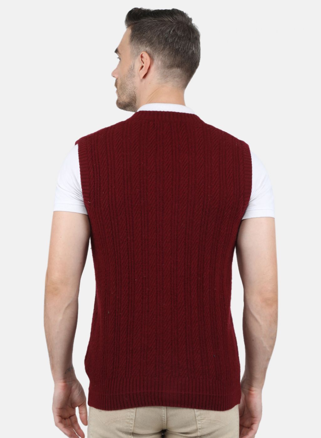 Men Maroon Self Design Cardigan