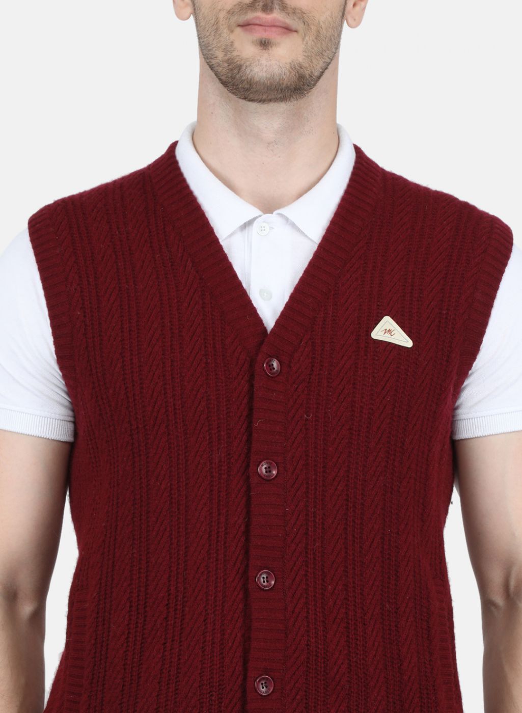 Men Maroon Self Design Cardigan