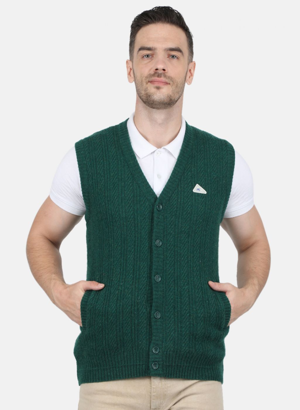 Men Green Self Design Cardigan