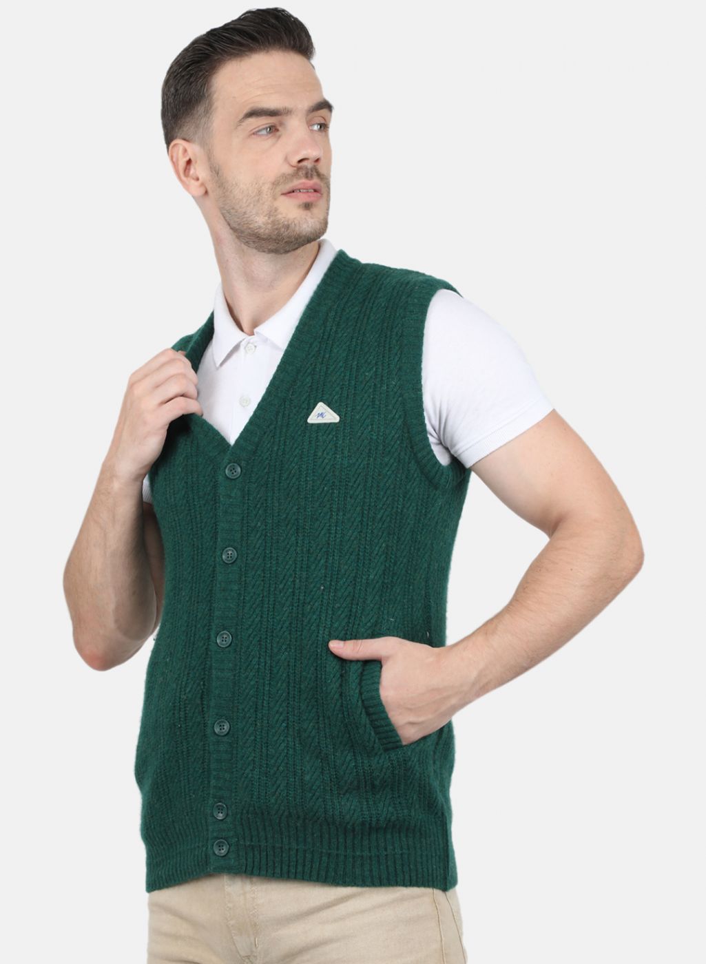 Men Green Self Design Cardigan