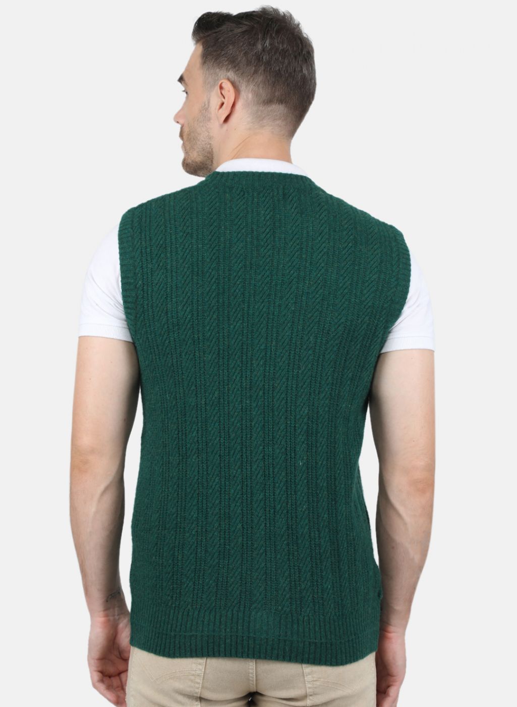 Men Green Self Design Cardigan