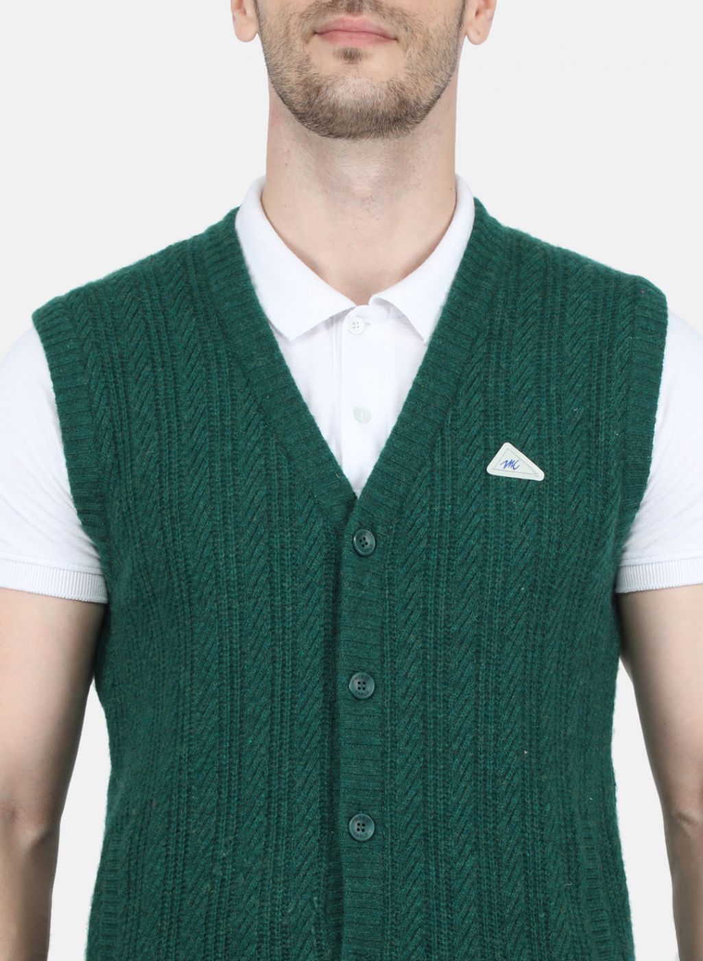 Men Green Self Design Cardigan