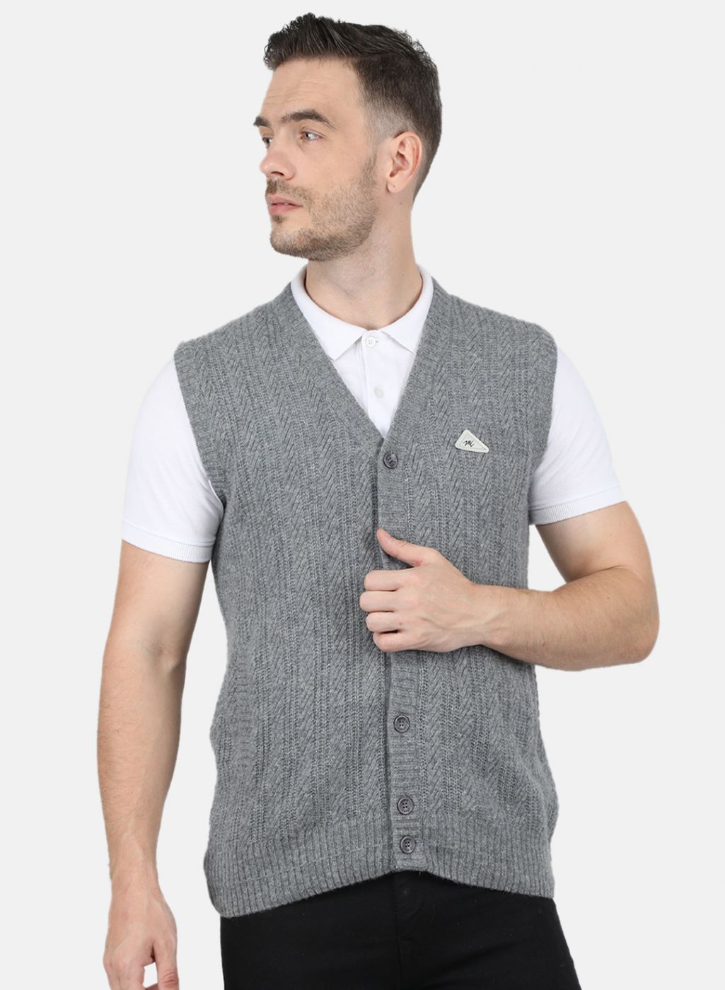 Men Grey Self Design Cardigan