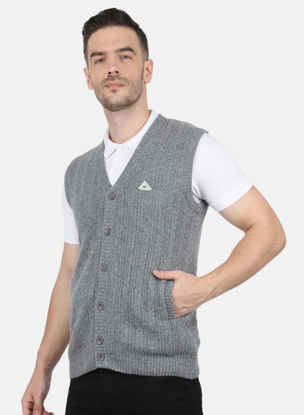 Men Grey Self Design Cardigan