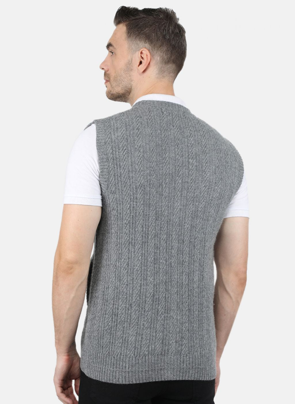 Men Grey Self Design Cardigan