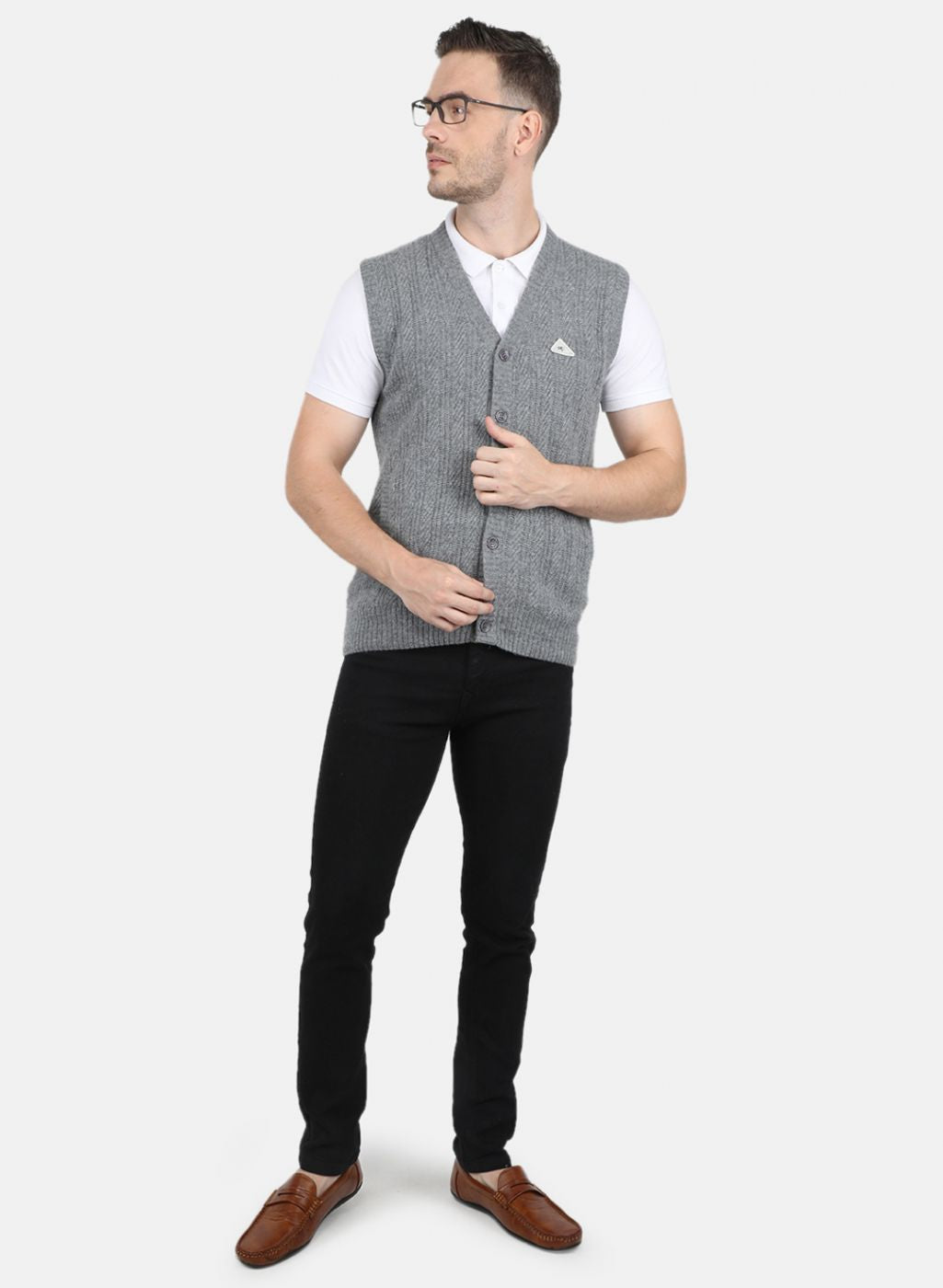 Men Grey Self Design Cardigan