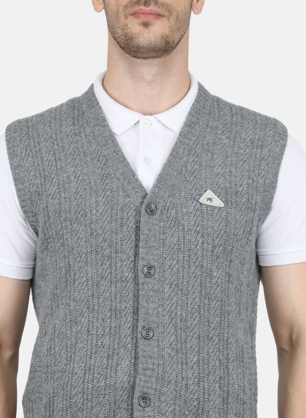 Men Grey Self Design Cardigan