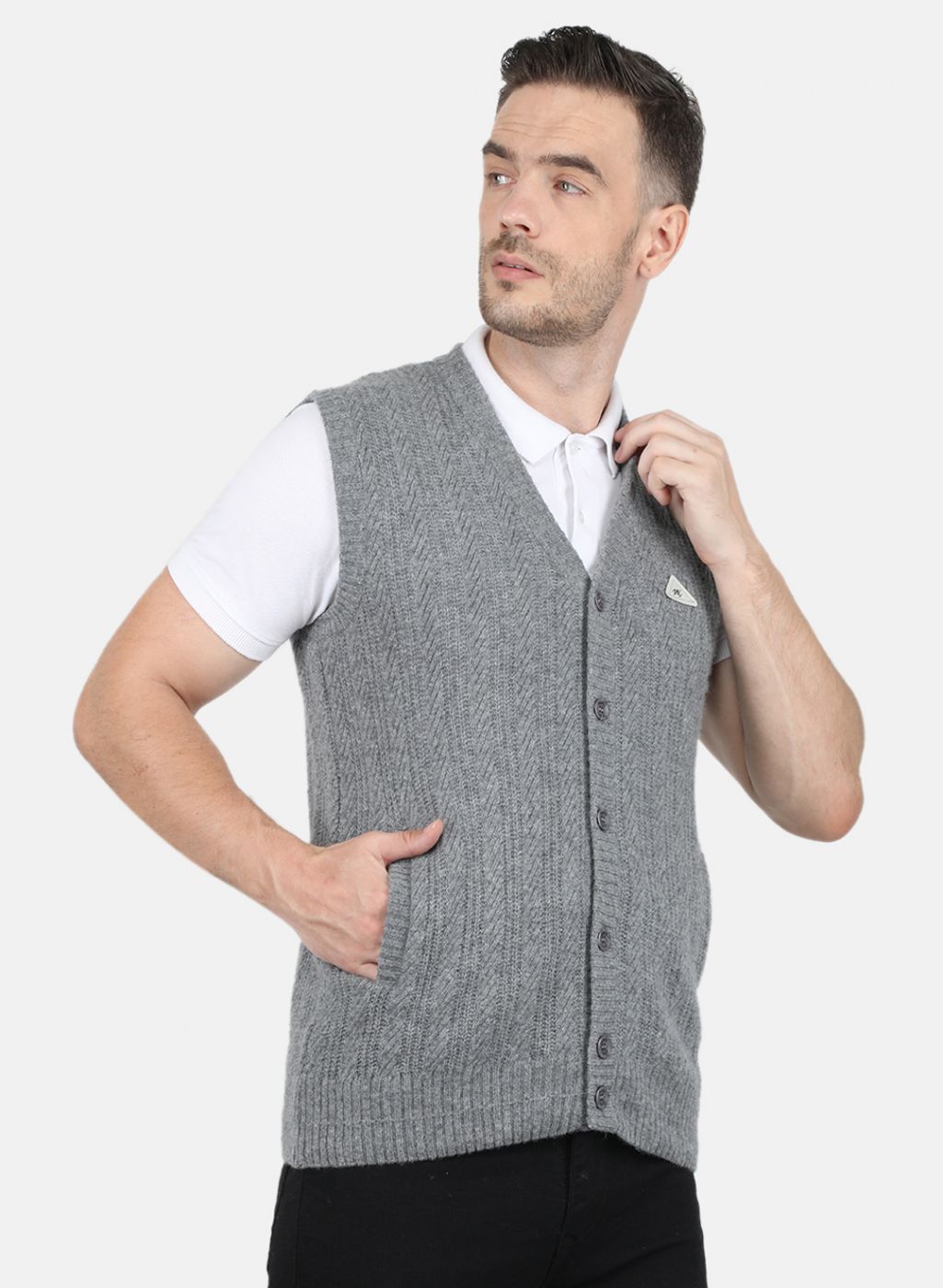 Men Grey Self Design Cardigan