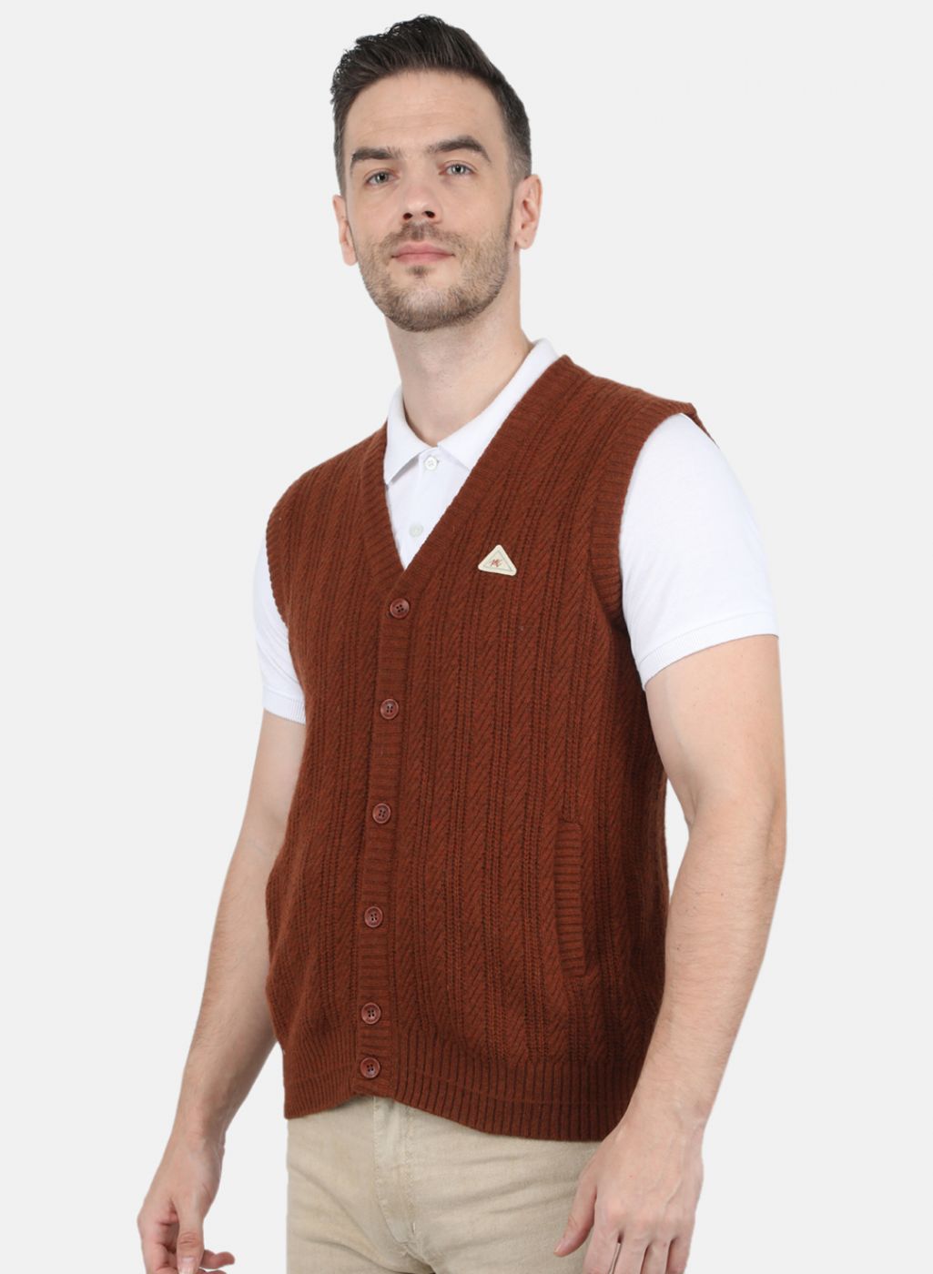 Men Brown Self Design Cardigan