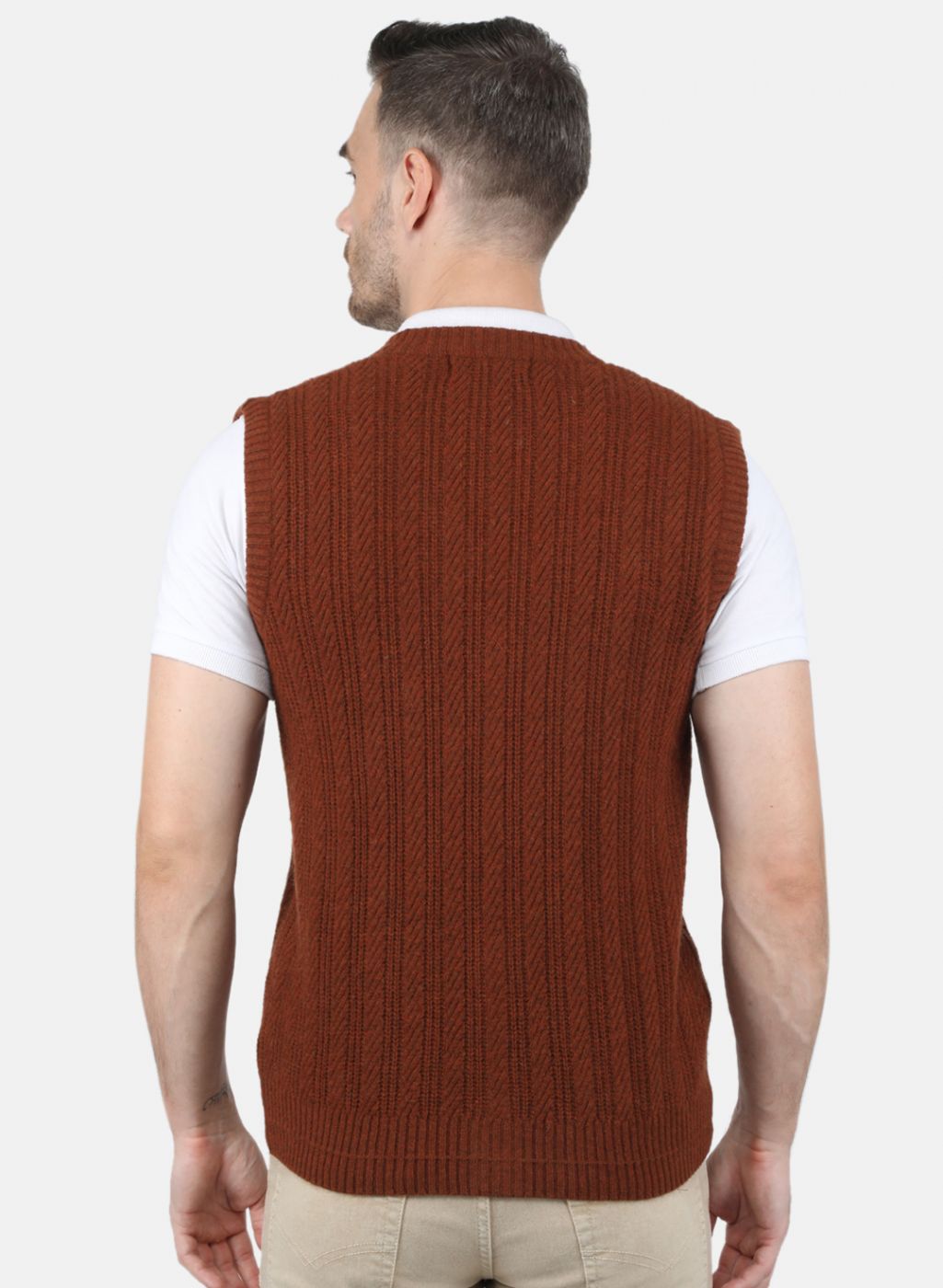 Men Brown Self Design Cardigan