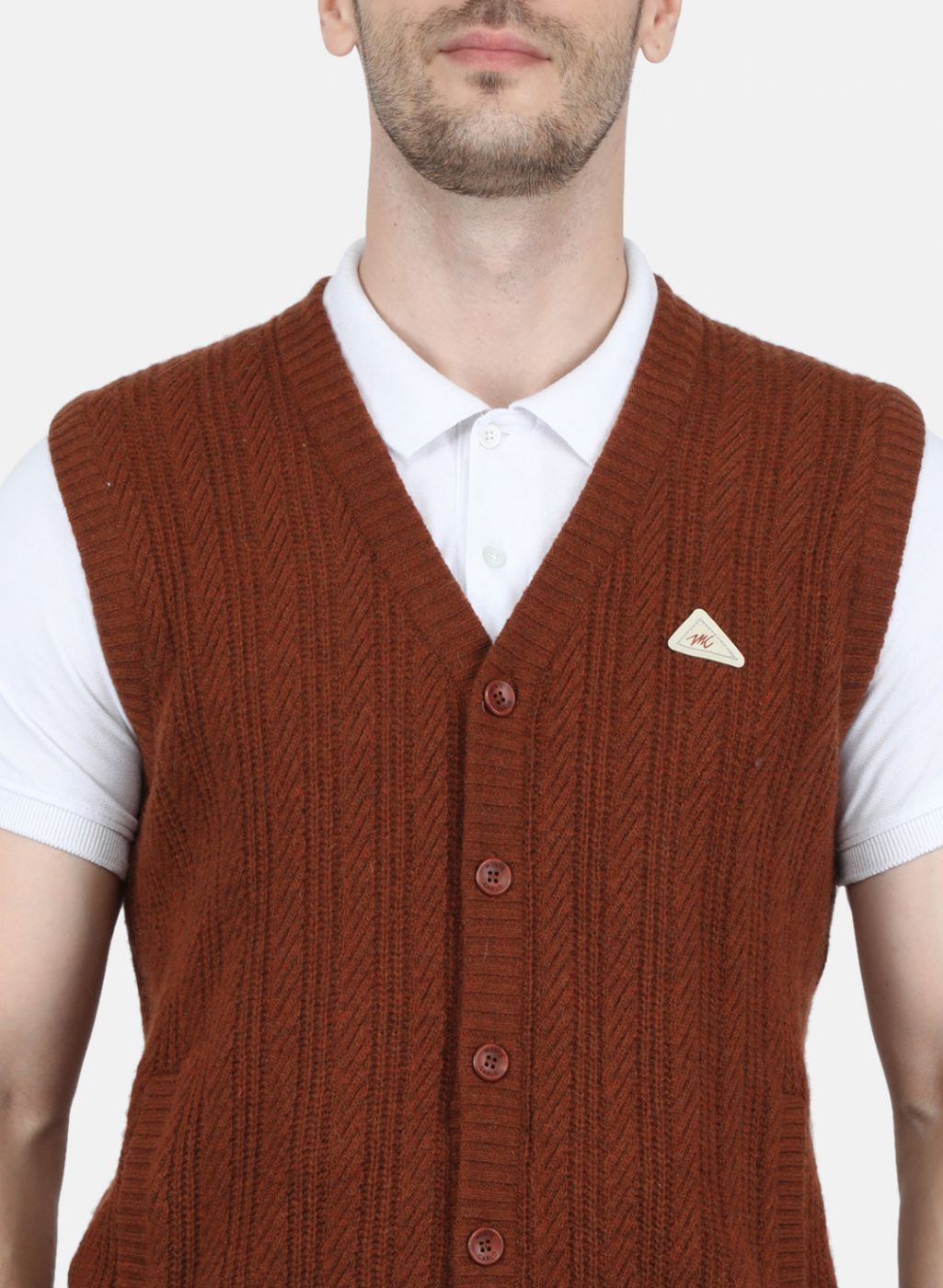 Men Brown Self Design Cardigan