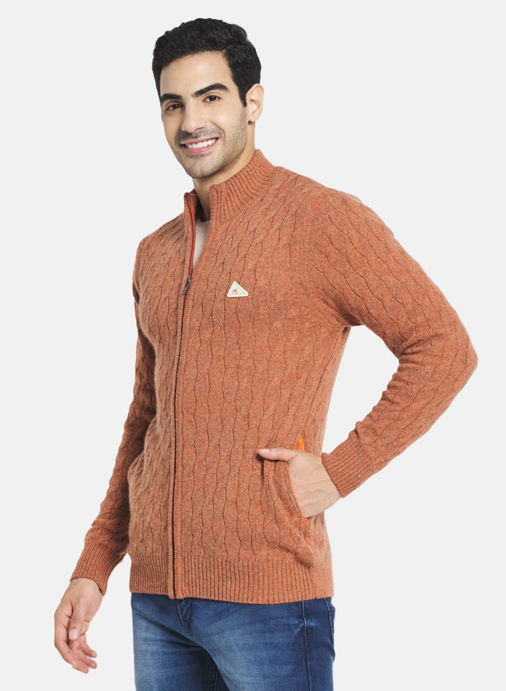 Men Orange Self Design Pullover